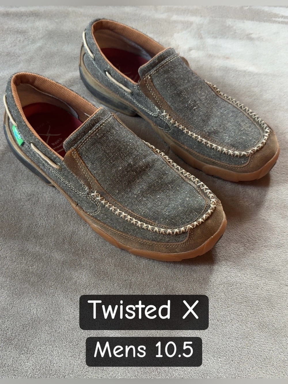 Twisted X Men’s Canvas Slip-On Loafers in Olive and Tan